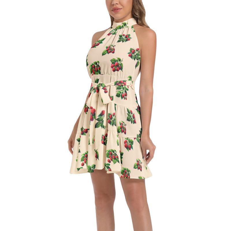 Ruffle Hem Belted Halter Dress