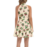 Ruffle Hem Belted Halter Dress