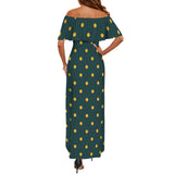 polka dot herringbone print Women's Off Shoulder Ruffle Boat Neck Dress (Model D71)