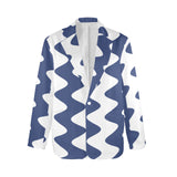 waves blue white print 2A Women's All Over Print Blazer (Model H64)