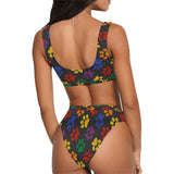 colorful paws print 2C Sport Top & High-Waisted Bikini Swimsuit (Model S07)