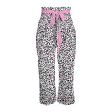 pink solid leopard accent Strappy Elastic Waist Wide Leg Pants with Pockets