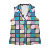 cut corner square print 4 Women's Sleeveless Blazer (Model H71)
