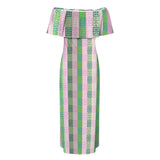 ALL GREEK PRINT Women's Off Shoulder Ruffle Boat Neck Dress (Model D71)