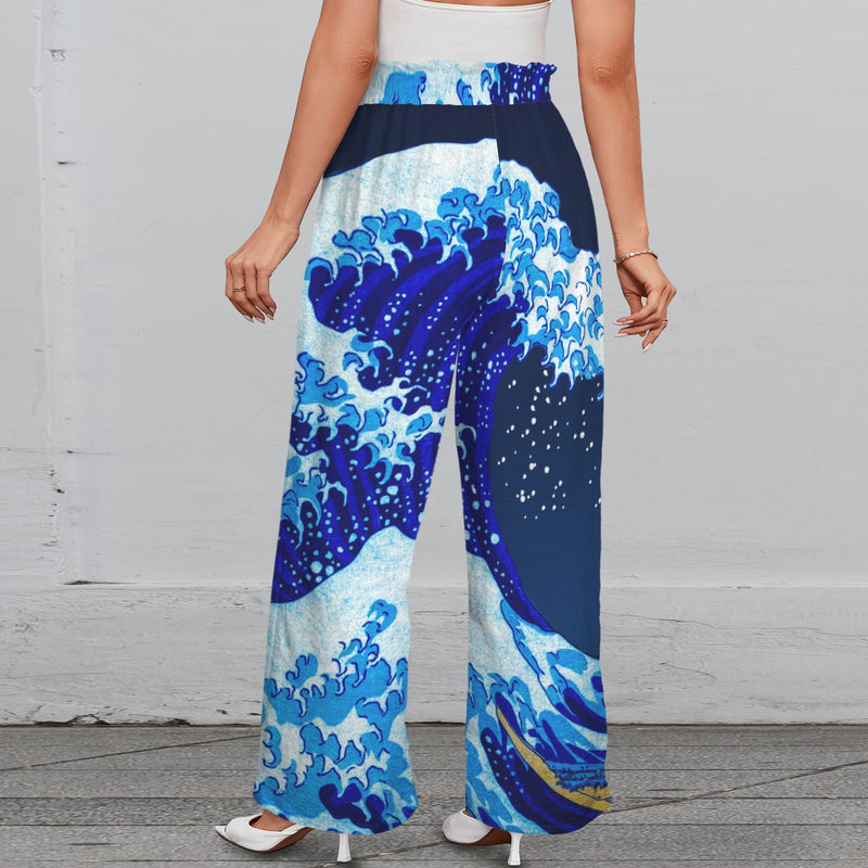 5blue wave7 Strappy Elastic Waist Wide Leg Pants with Pockets