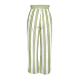2 d08 pepper green stripes front Strappy Elastic Waist Wide Leg Pants with Pockets