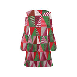 patchwork print xmas 4 V-Neck Loose Fit Dress (Model D62)