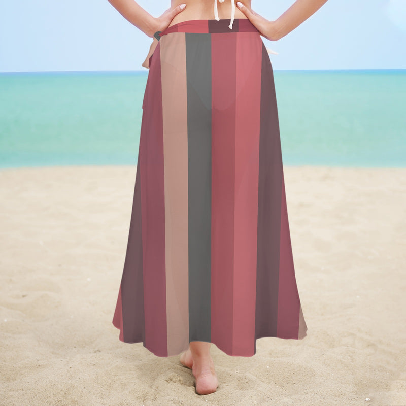 striped hibiscus print 3C Women's Long Knot Side Cover Up