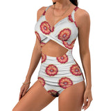 grapefruit wheel print 2A Women's Twist Front Tie Back Swimsuit (Model S57)