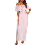 light pink top print 2A Women's Off Shoulder Ruffle Boat Neck Dress (Model D71)