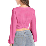 Polka Dot Women's Deep V-Neck Lantern Sleeve Crop Top