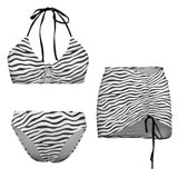 zeb stripe print Drawstring Halterneck Three-Piece Swimsuit Skirt
