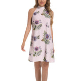 Floral Tie Back Halter Neck Flared Dress