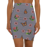 Herringbone Monarch Milkweed Medley Women's Mid-Waist Pencil Skirt (AOP)