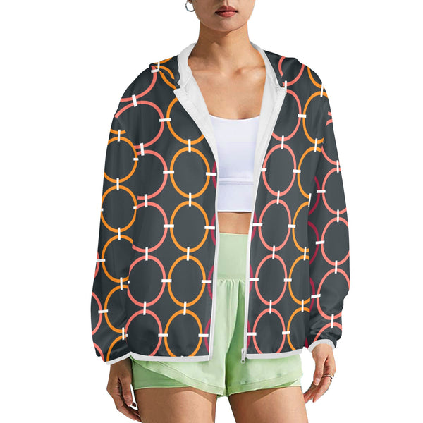 colored rings print 6BC Women's Lightweight Sun Protection Hoodie (Model H62)