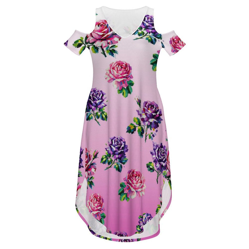 Cold Shoulder Long Split Dress with Pocket Dress