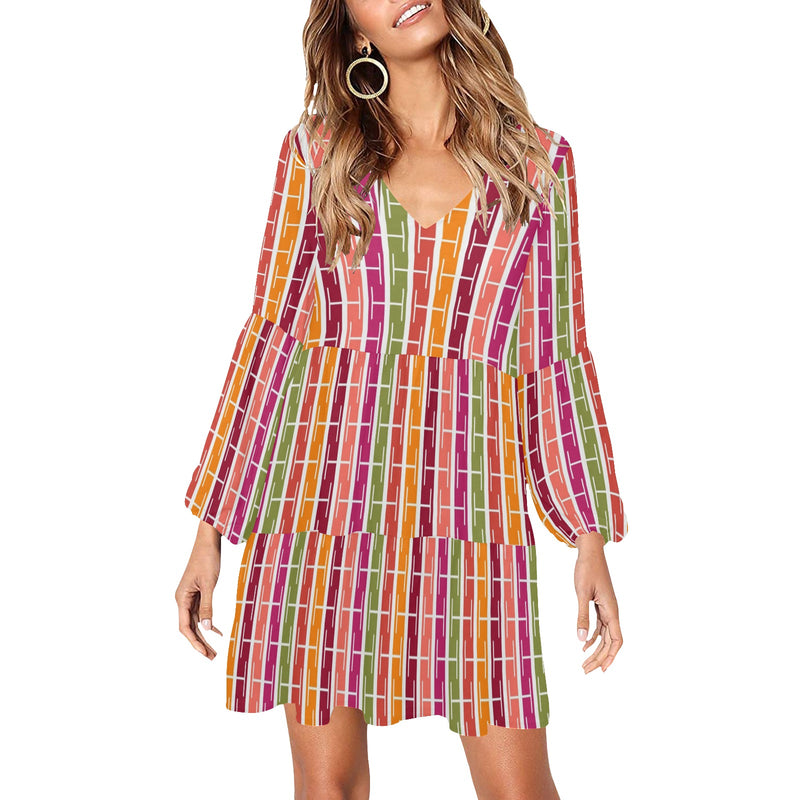 lifesaver colored print V-Neck Loose Fit Dress (Model D62)