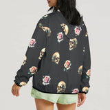 skull and roses print 3 copy Women's Lightweight Sun Protection Hoodie (Model H62)