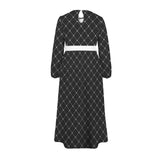 white solid print 2 Round Neck Long Sleeve Belted Maxi Dress