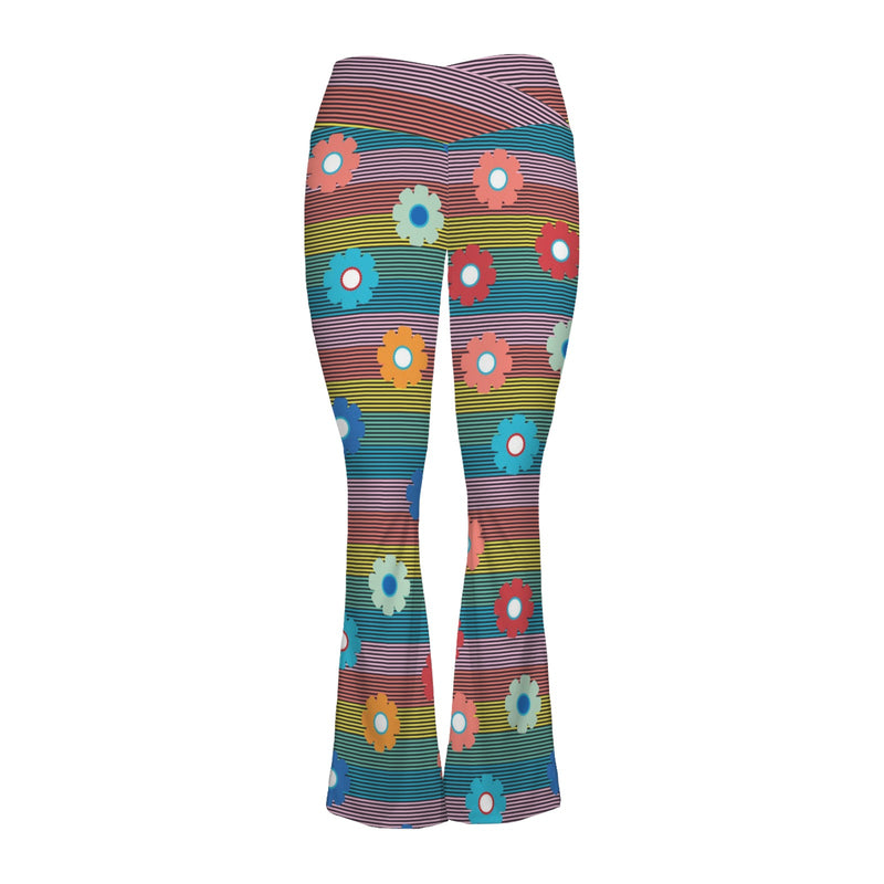 striped print 2B High Waist Crossover Tummy Control Flare Leggings