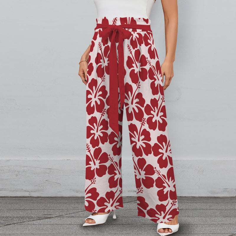 maroon solid print 2 Strappy Elastic Waist Wide Leg Pants with Pockets