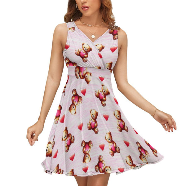 Teddy Bare V-Neck Sleeveless Dress