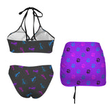 paw print 3B Drawstring Halterneck Three-Piece Swimsuit Skirt