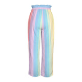 purple eclectic stripe print 2A Strappy Elastic Waist Wide Leg Pants with Pockets