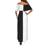 bw print Women's Off Shoulder Ruffle Boat Neck Dress (Model D71)