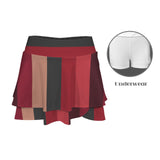 striped hibiscus print 3C High Waist Layered Ruffle Pockets Sports Skirt