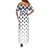 falling squares print 3 Women's Off Shoulder Ruffle Boat Neck Dress (Model D71)