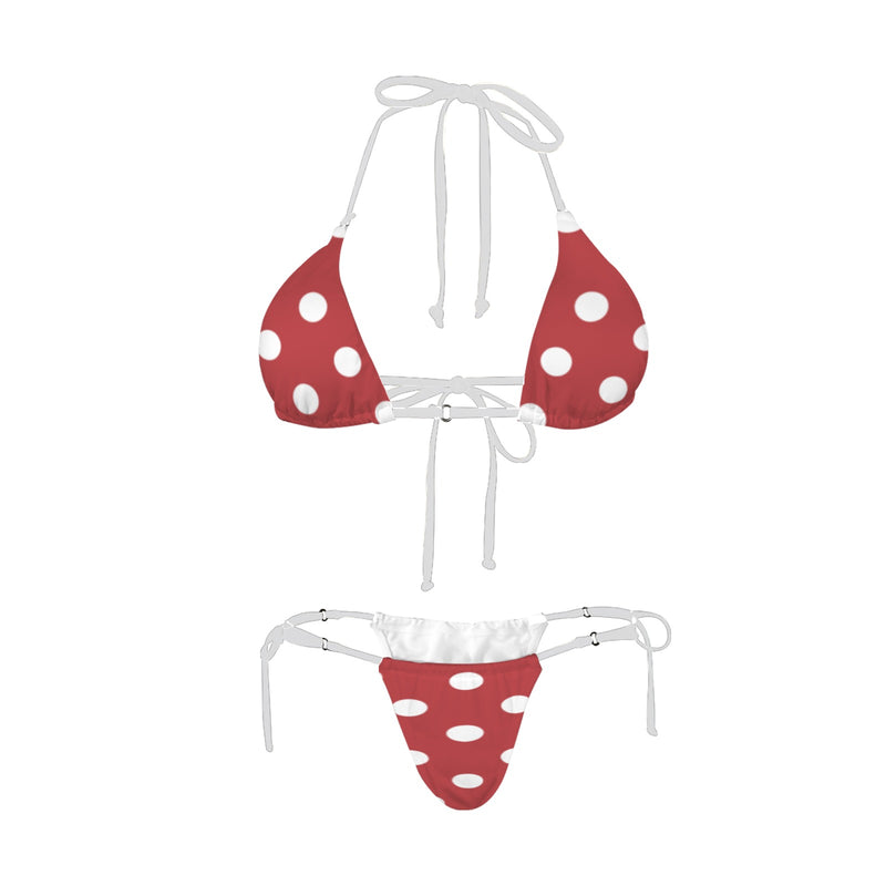 coral orange polka dots Women's Halter String Bikini Set