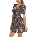 Short Sleeve Ruched Bust Flared Hem Dress