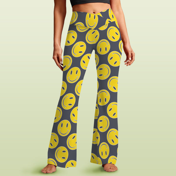 smiley 9k High Waist Crossover Tummy Control Flare Leggings
