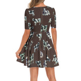 Short Sleeve Ruched Bust Flared Hem Dress