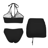 It Comes In Black Drawstring Halterneck Three-Piece Swimsuit Skirt