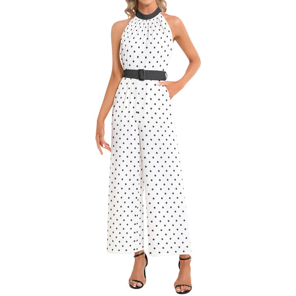 Halter Neck Buckle Belted Jumpsuit