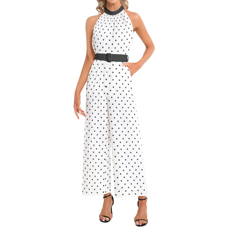 Halter Neck Buckle Belted Jumpsuit
