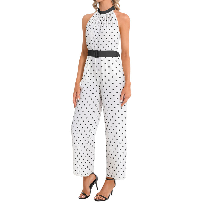 Halter Neck Buckle Belted Jumpsuit