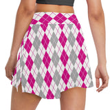 argyle pink print 2A Women's Golf Skirt with Pockets (Model D64)