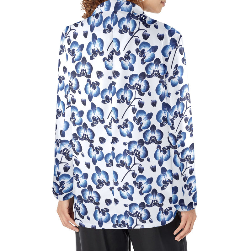 orchid print delft blue 2A Women's All Over Print Blazer (Model H64)