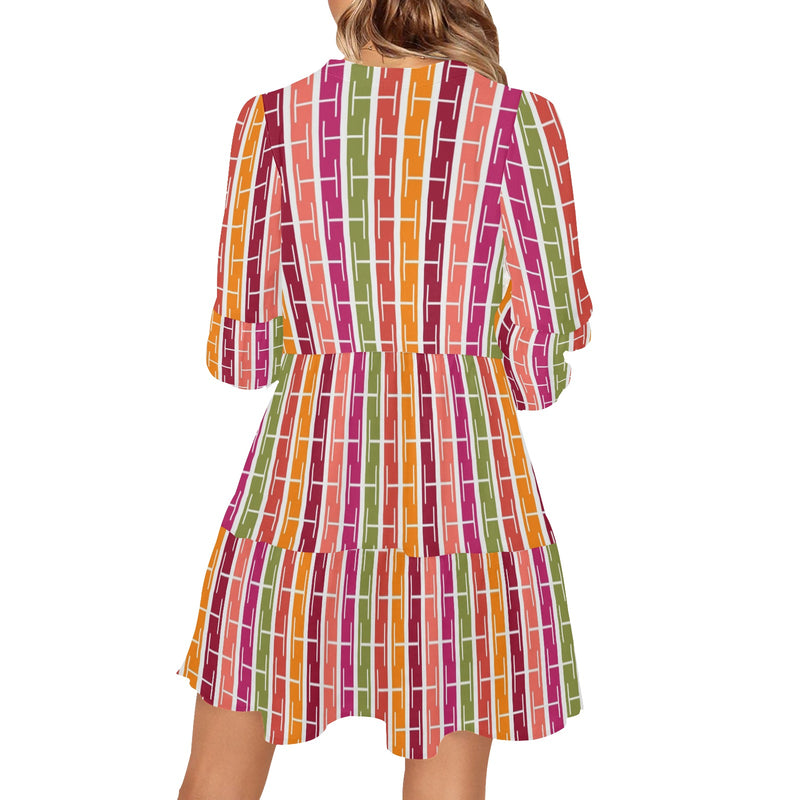 lifesaver colored print V-Neck Loose Fit Dress (Model D62)