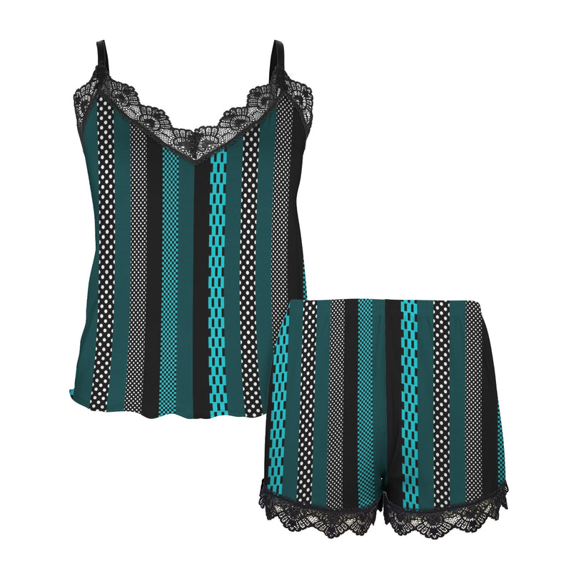 eclectic stripe print 3 Women's Lace Camisole Pajama Set