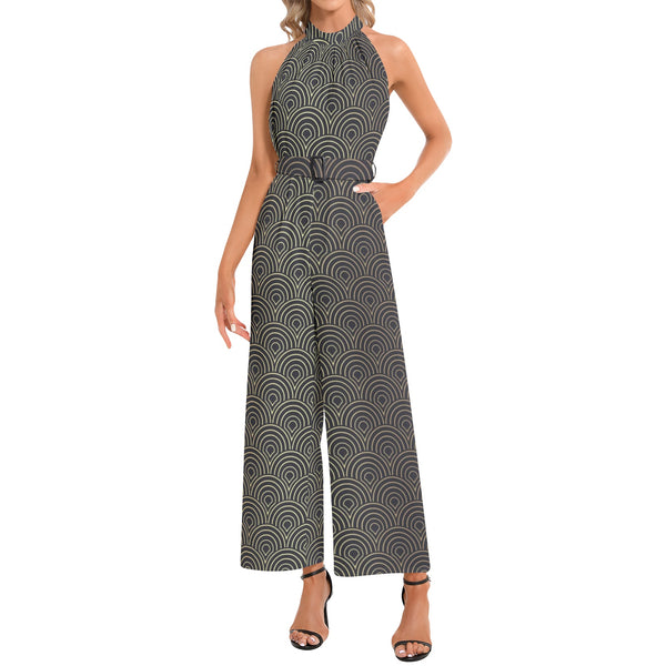 Halter Neck Buckle Belted Jumpsuit