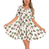 Short Sleeve Ruched Bust Flared Hem Dress