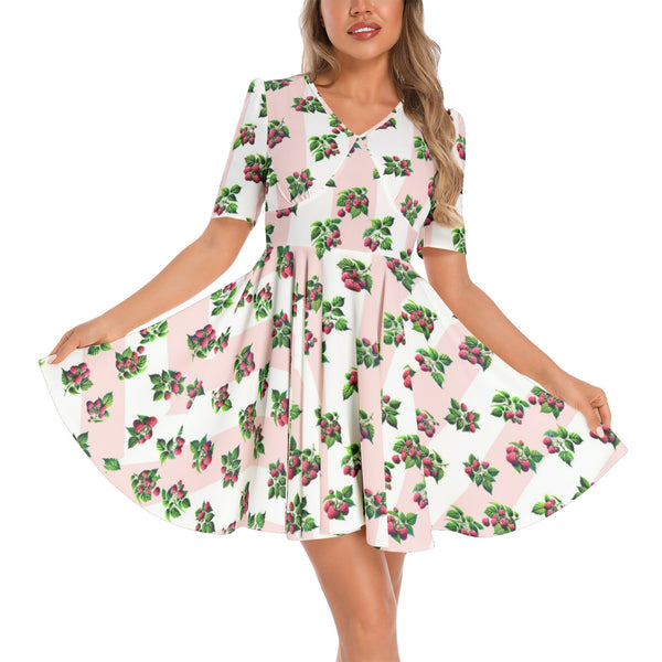 Short Sleeve Ruched Bust Flared Hem Dress