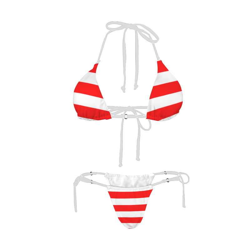 stripe red Women's Halter String Bikini Set