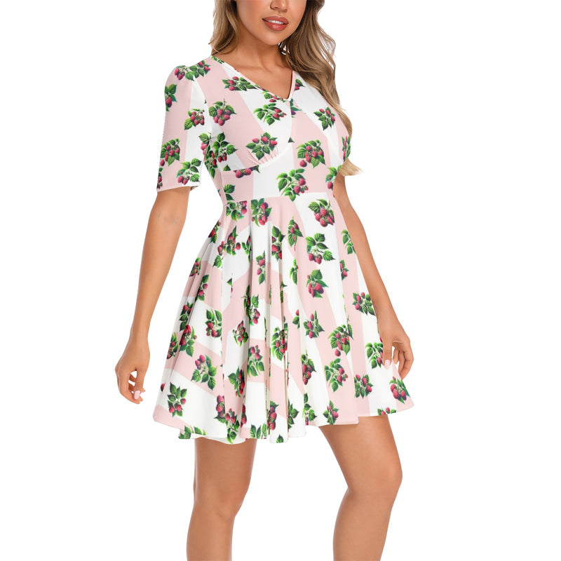 Short Sleeve Ruched Bust Flared Hem Dress