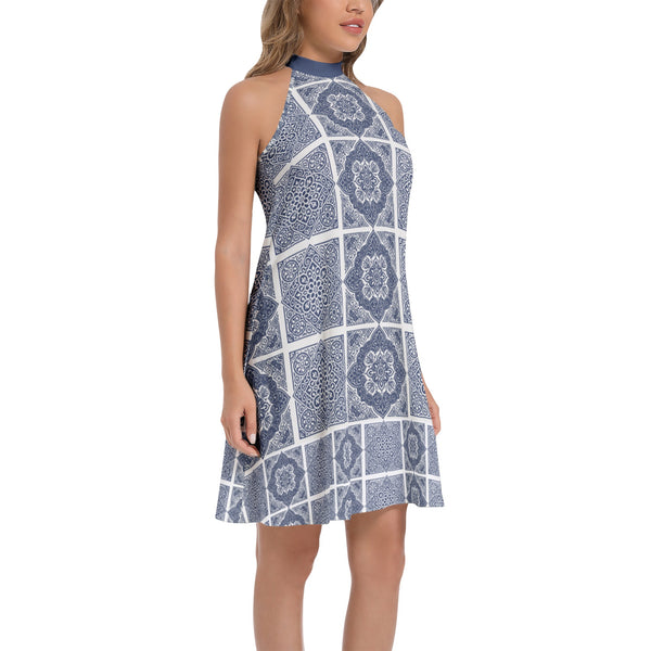 Tie Back Halter Neck Flared Dress