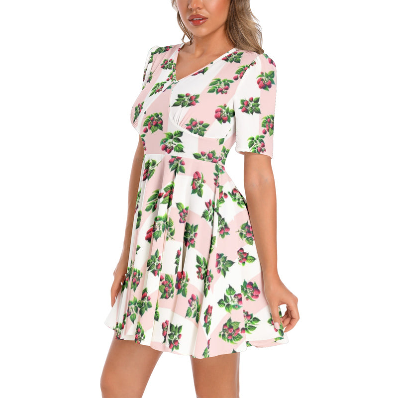 Short Sleeve Ruched Bust Flared Hem Dress